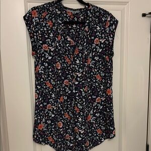 Daniel Rainn Indigo and Orange Blouse with Mandarin Collar